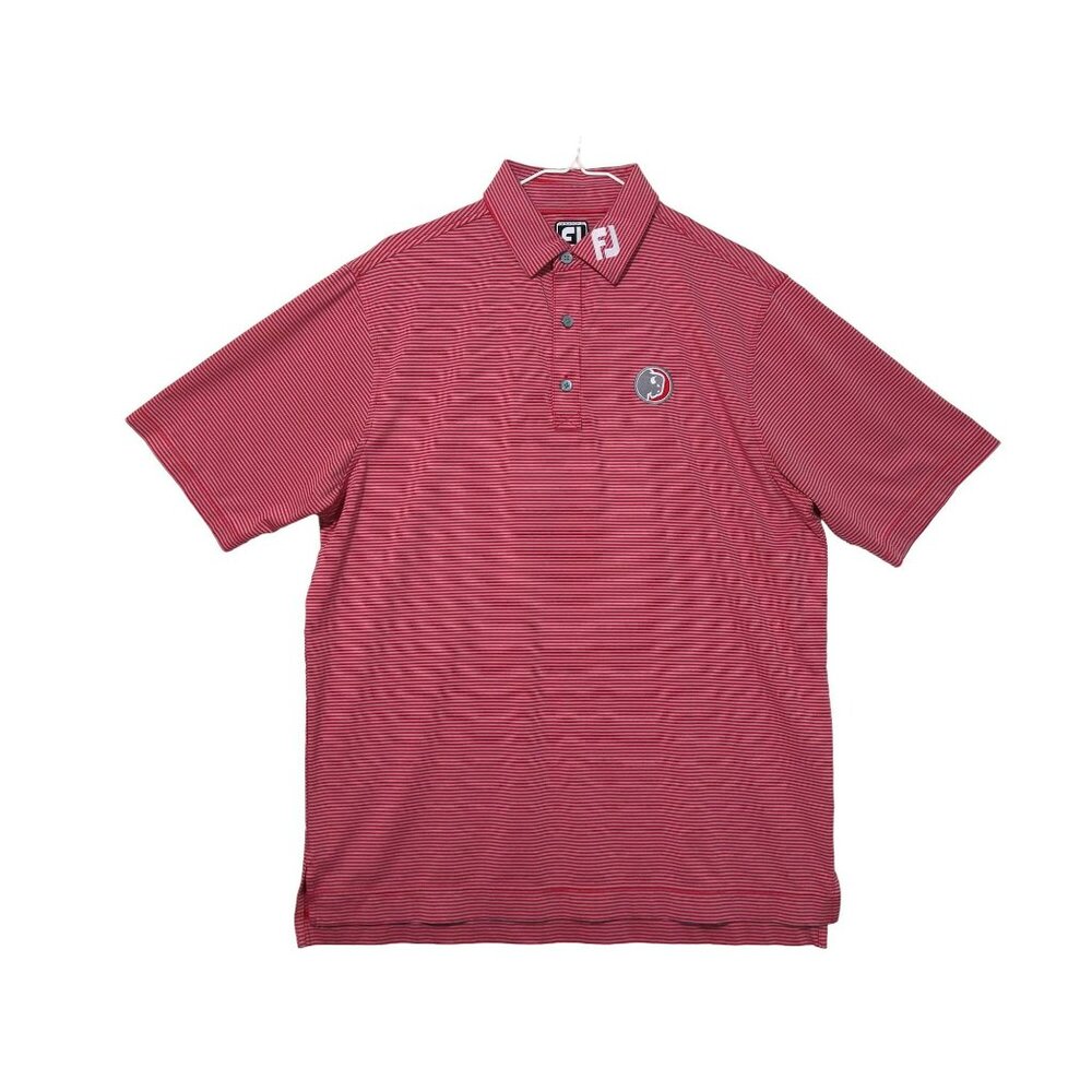 FootJoy Shirt Mens Large Red Gray Striped Performance Golf Polo Athletic Fit